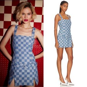 NEW NWT Amanda Uprichard Rossi Romper Dress In Checkerboard Denim Blue